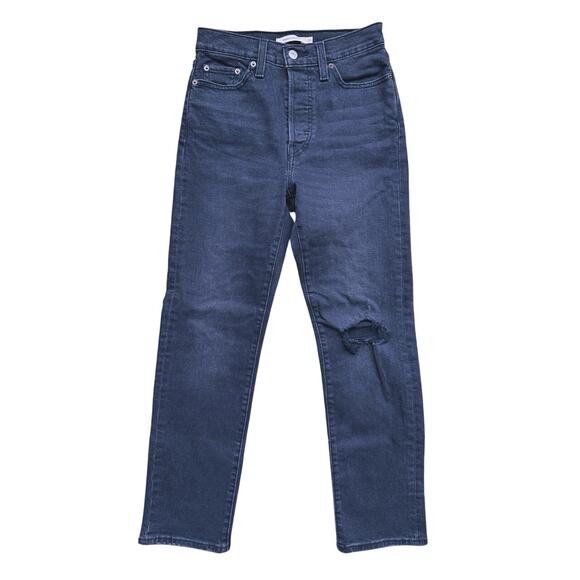 Levi’s Premium Wedgie Straight Ankle Jeans 26 Black Classic Edgy Street Fall - Picture 2 of 6